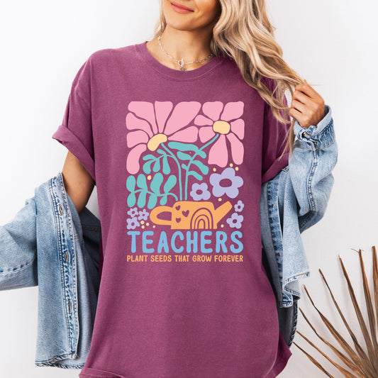 Teachers Plant Seeds Boho, Floral, Back to School, First Day of School, Cute, Teacher Appreciation, Coquette, Comfort Colors T-Shirt