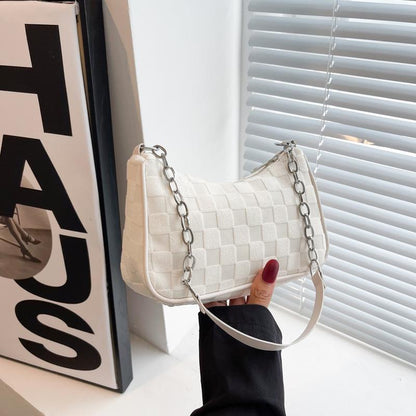 Korean Canvas Plush Crossbody Bag - Women's Trendy Square Shoulder Bag with Zipper Pocket