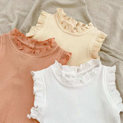 Baby Pit Thread Crawling Clothes Spring/Summer Wooden Ear Edge Girls' Harper+Drawstring Big PP Pants Set