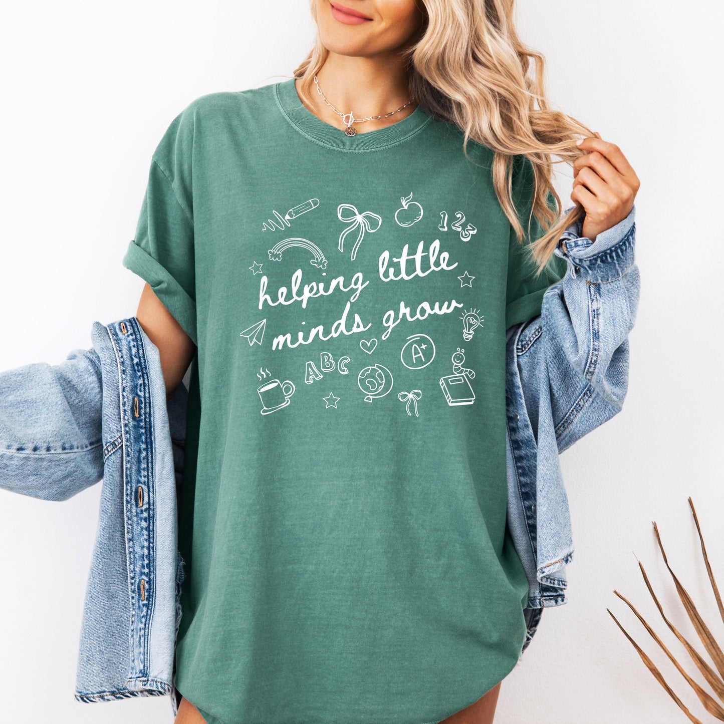 Helping Little Minds Grow, Teacher, Back to School, First Day of School, Cute, Teacher Appreciation, Coquette, Comfort Colors T-Shirt
