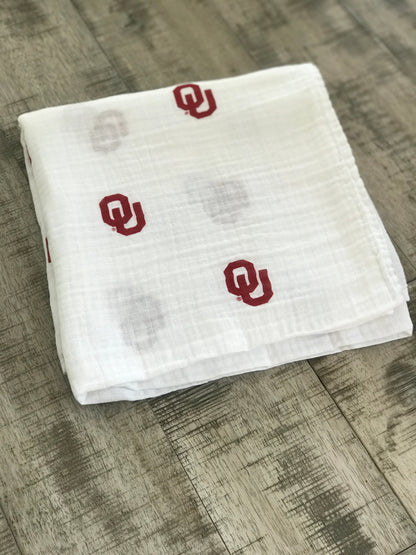 University of Oklahoma Muslin Swaddle Blanket - OU Sooners Baby Swaddle 47x47