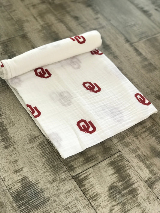 University of Oklahoma Muslin Swaddle Blanket - OU Sooners Baby Swaddle 47x47