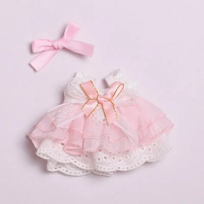 Labubu 17cm Pink Bowknot Gauze Dress, Cute Princess Outfit【Apparel Only]