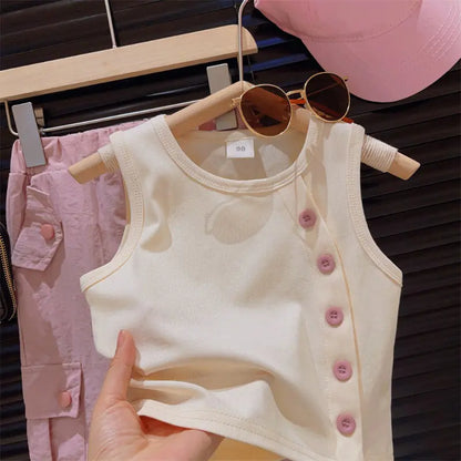 Summer Baby Girl Fashion T-Shirt and Cargo Pants Set - # GIAA212310017